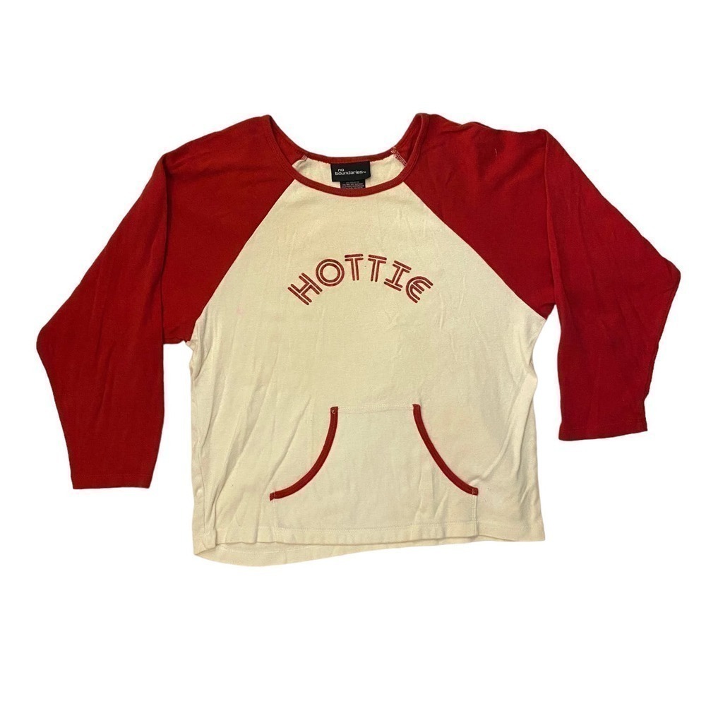 Y2K No Boundaries Red Hottie Glitter Y2K Raglan Sleeve Baseball Tshirt top XL